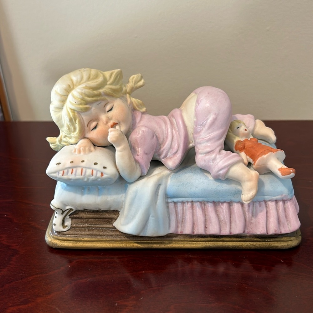 Vintage 1970s Sleeping Girl Figurine Nursery Baby Decor